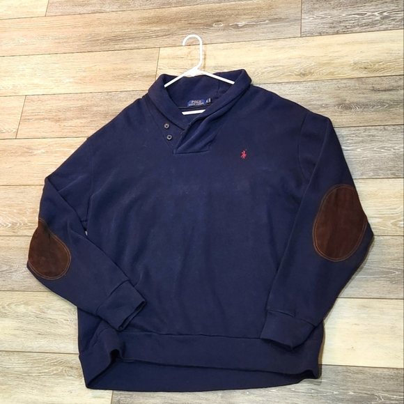 Polo Ralph Lauren Navy Pullover with Brown Elbow Patches Size Xlarge Tall - Picture 1 of 9